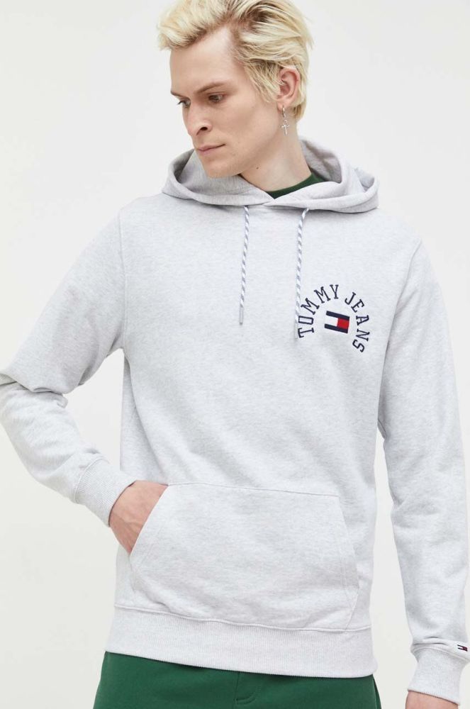 Кофта Tommy Jeans чоловіча колір сірий з капюшоном з аплікацією (3281773)