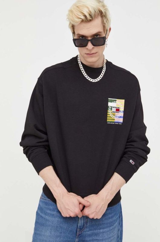 Бавовняна кофта Tommy Jeans чоловіча колір чорний з принтом (3281778)