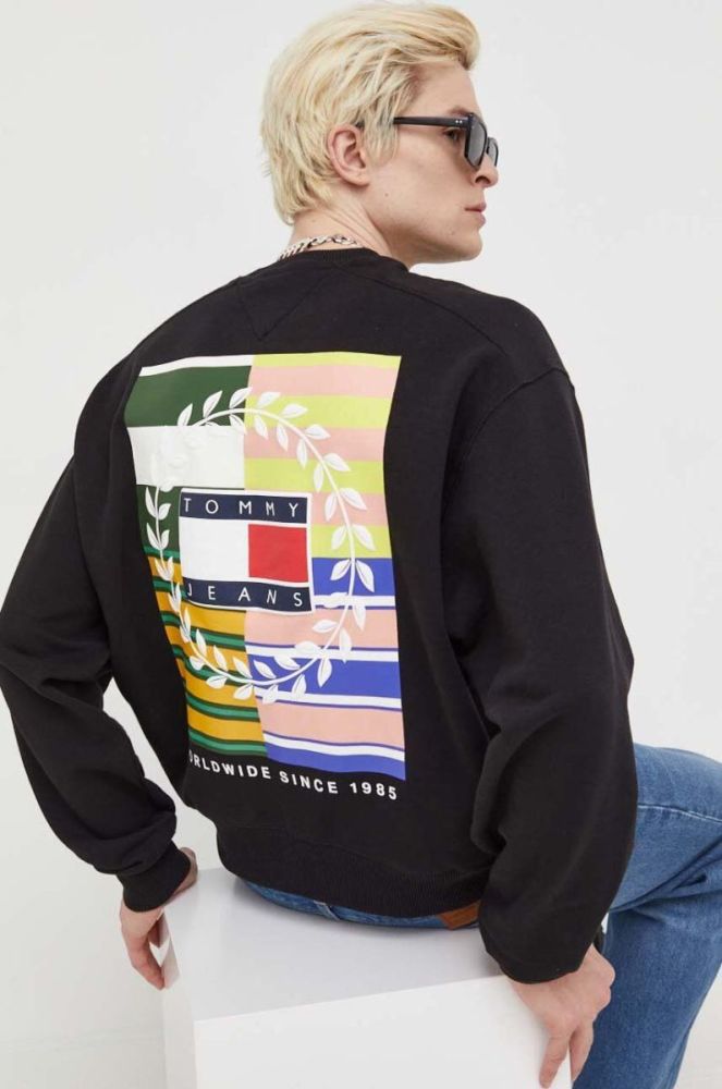 Бавовняна кофта Tommy Jeans чоловіча колір чорний з принтом (3281778) фото 3