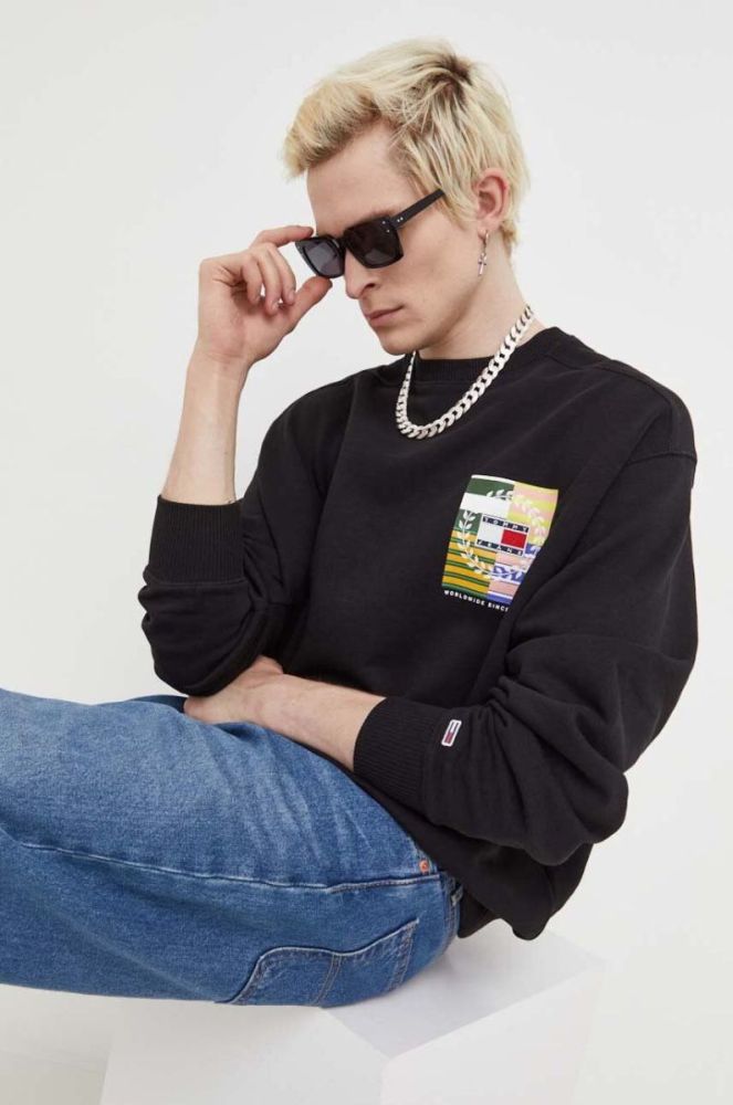 Бавовняна кофта Tommy Jeans чоловіча колір чорний з принтом (3281778) фото 4