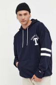 Бавовняна кофта Tommy Jeans чоловіча колір синій з капюшоном з аплікацією (3327548)