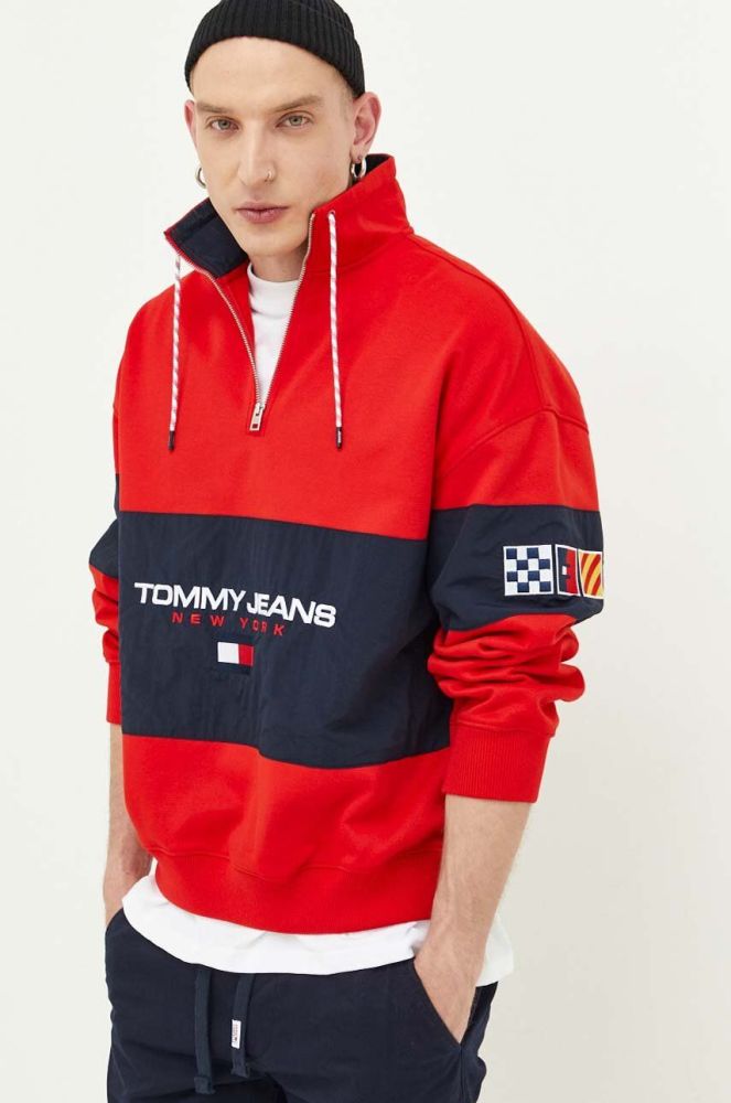 Кофта Tommy Jeans чоловіча колір червоний візерунок
