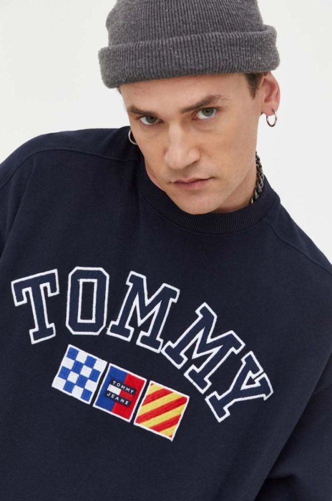 Бавовняна кофта Tommy Jeans чоловіча колір синій меланж (3324608) фото 4