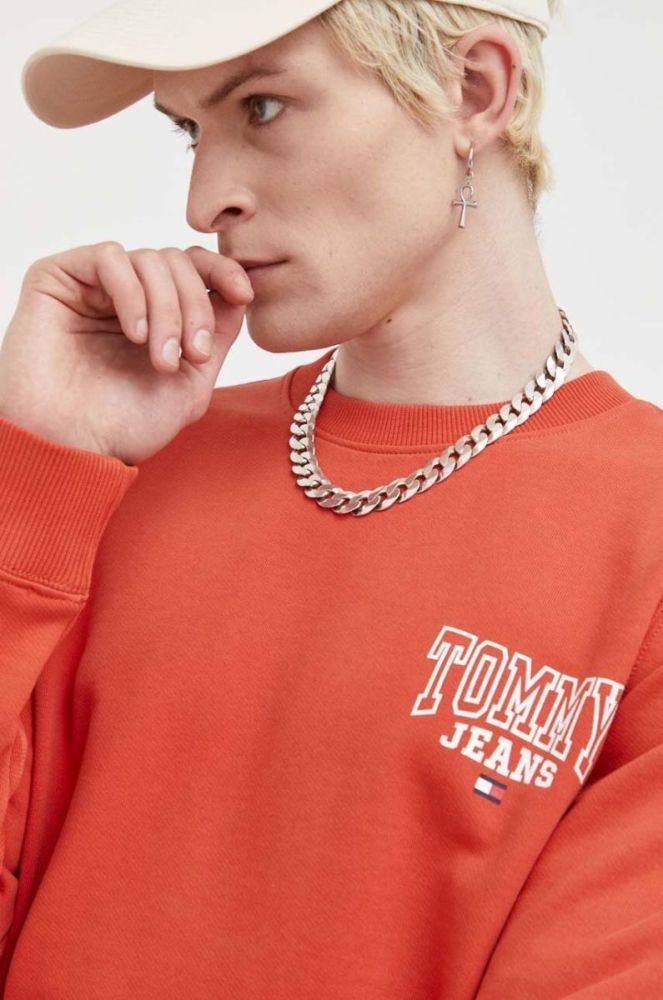 Бавовняна кофта Tommy Jeans чоловіча колір помаранчевий з принтом фото 4