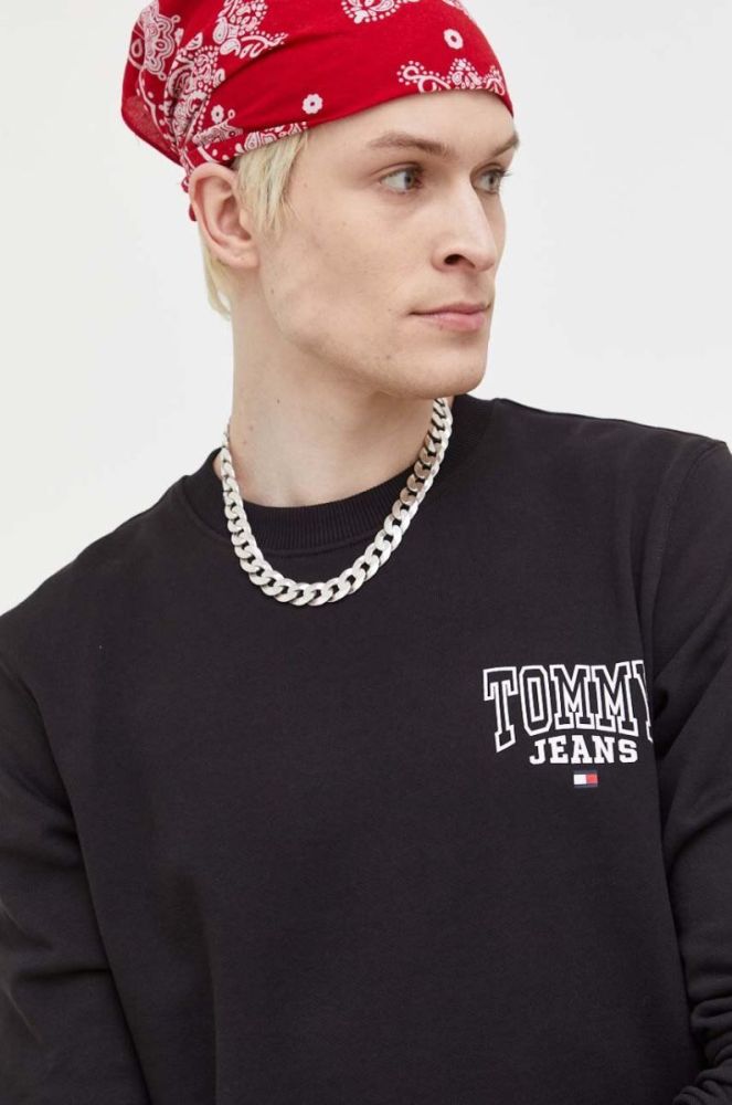 Бавовняна кофта Tommy Jeans чоловіча колір чорний з принтом (3281798) фото 4