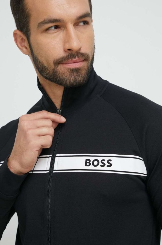 Бавовняна кофта лаунж BOSS колір чорний з принтом (3302687) фото 4