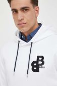 Бавовняна кофта BOSS чоловіча колір білий з капюшоном однотонна