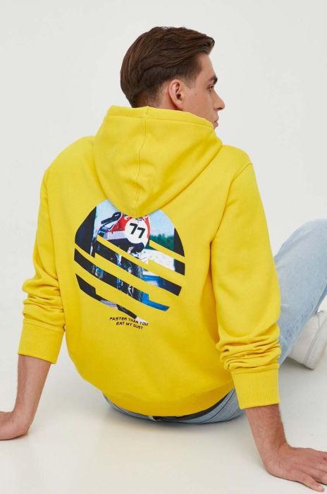 Кофта Boss Orange BOSS ORANGE чоловіча колір жовтий з капюшоном з принтом