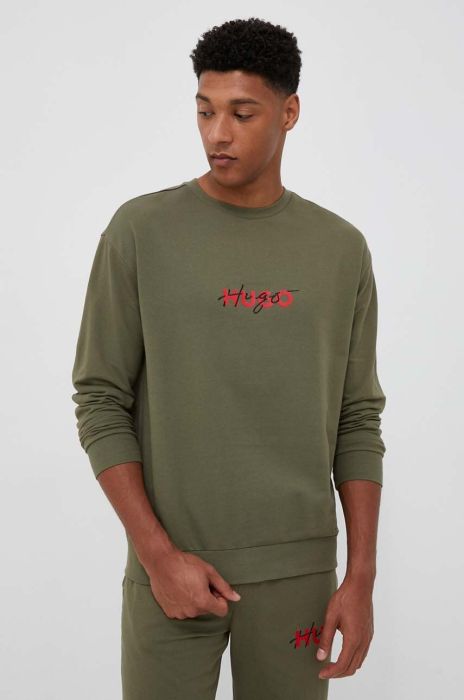 Бавовняна кофта HUGO чоловіча колір зелений з принтом (3383215)