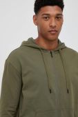 Бавовняна кофта HUGO чоловіча колір зелений з капюшоном з принтом (3383226)