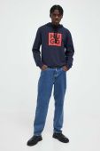 Бавовняна кофта HUGO чоловіча колір синій з капюшоном з принтом (3413999)