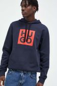 Бавовняна кофта HUGO чоловіча колір синій з капюшоном з принтом (3413999)
