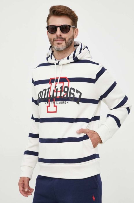 Кофта Polo Ralph Lauren чоловіча колір білий з капюшоном візерунок