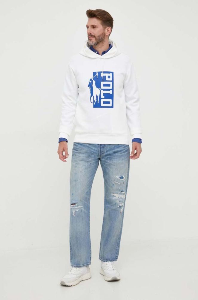 Кофта Polo Ralph Lauren чоловіча колір білий з капюшоном з принтом (3259816) фото 2