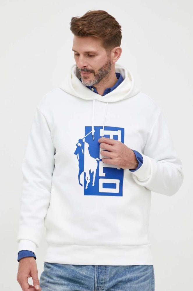 Кофта Polo Ralph Lauren чоловіча колір білий з капюшоном з принтом (3259816) фото 4