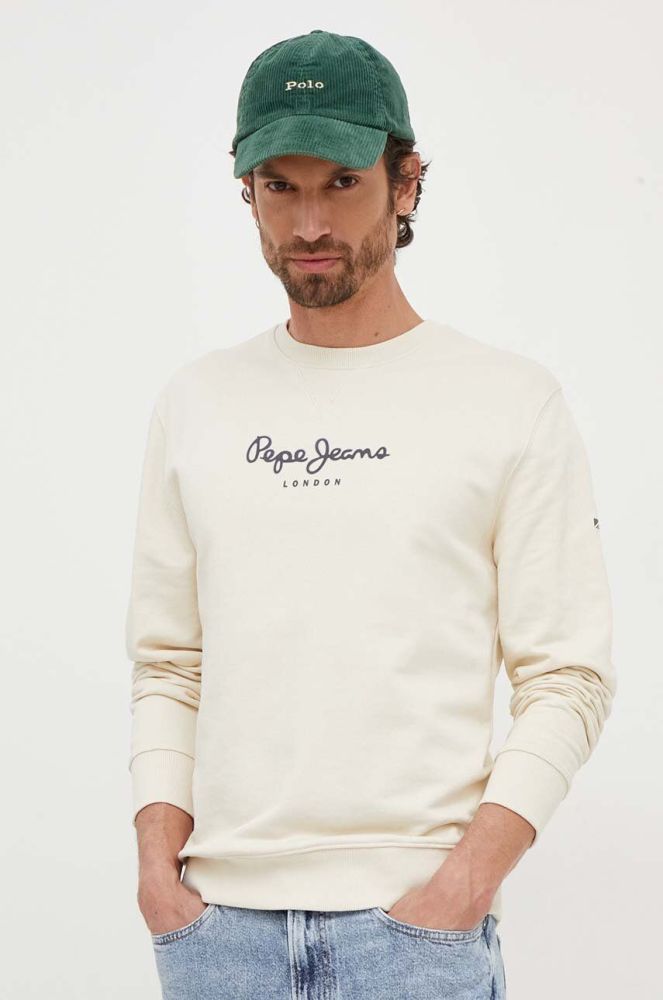 Бавовняна кофта Pepe Jeans чоловіча колір бежевий з принтом (3299121)