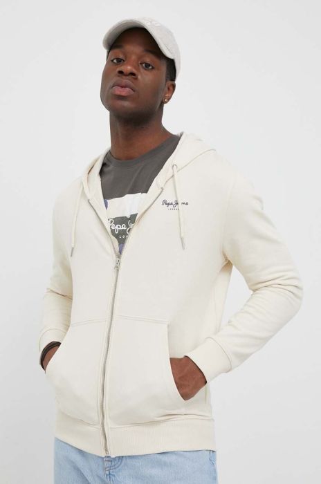Бавовняна кофта Pepe Jeans Edward чоловіча колір бежевий з капюшоном з принтом