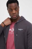 Бавовняна кофта Pepe Jeans чоловіча колір сірий з капюшоном з принтом