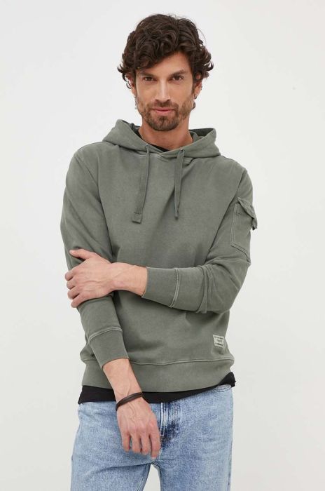 Бавовняна кофта Pepe Jeans чоловіча колір зелений з капюшоном однотонна