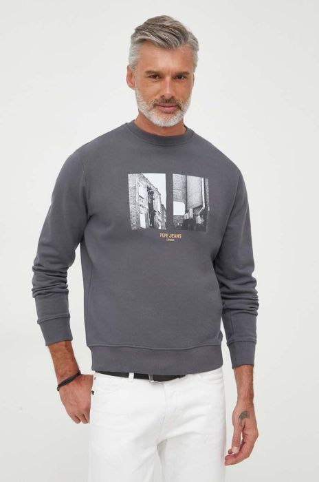 Бавовняна кофта Pepe Jeans Meelo чоловіча колір сірий з принтом