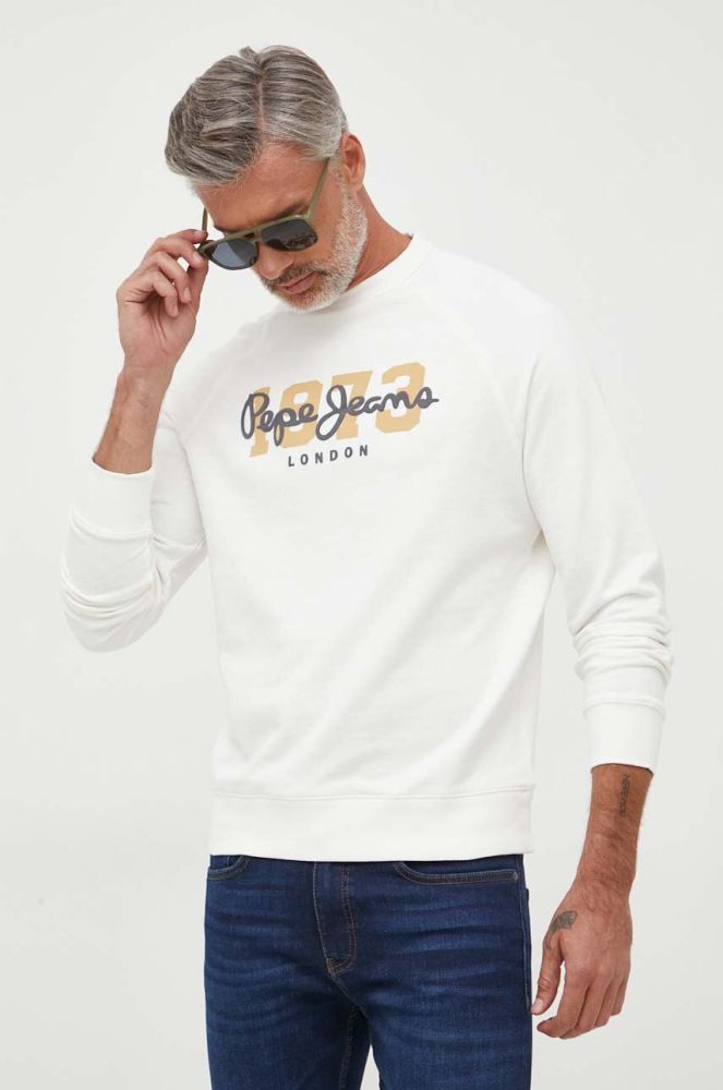 Бавовняна кофта Pepe Jeans Meier чоловіча колір білий з принтом