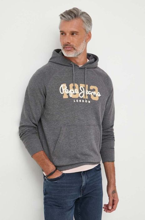 Кофта Pepe Jeans Meier чоловіча колір сірий з капюшоном з принтом