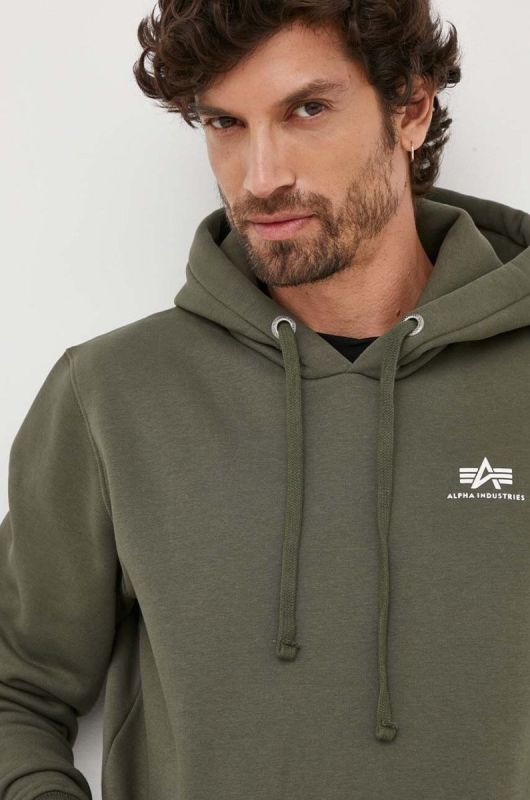 Кофта Alpha Industries чоловіча колір зелений з капюшоном однотонна 196318.142-DarkOlive