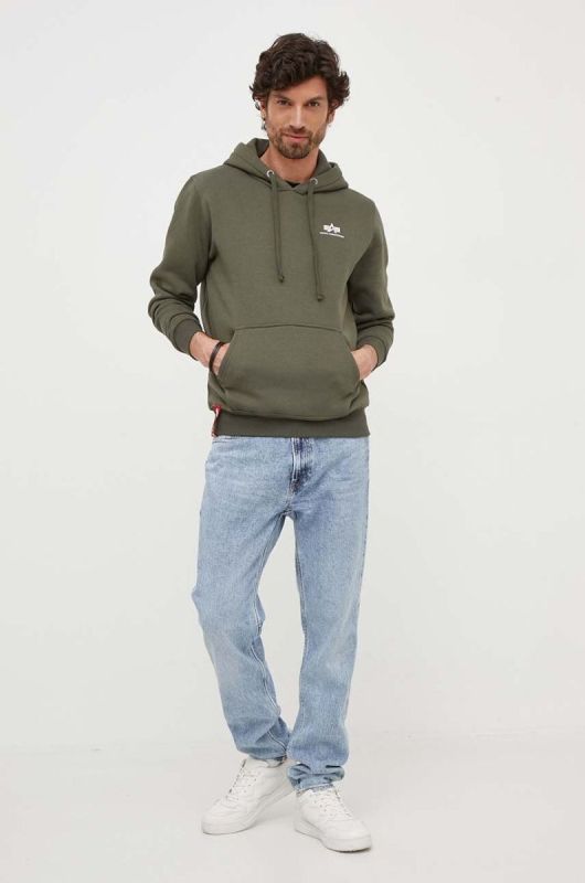 Кофта Alpha Industries чоловіча колір зелений з капюшоном однотонна 196318.142-DarkOlive фото 2