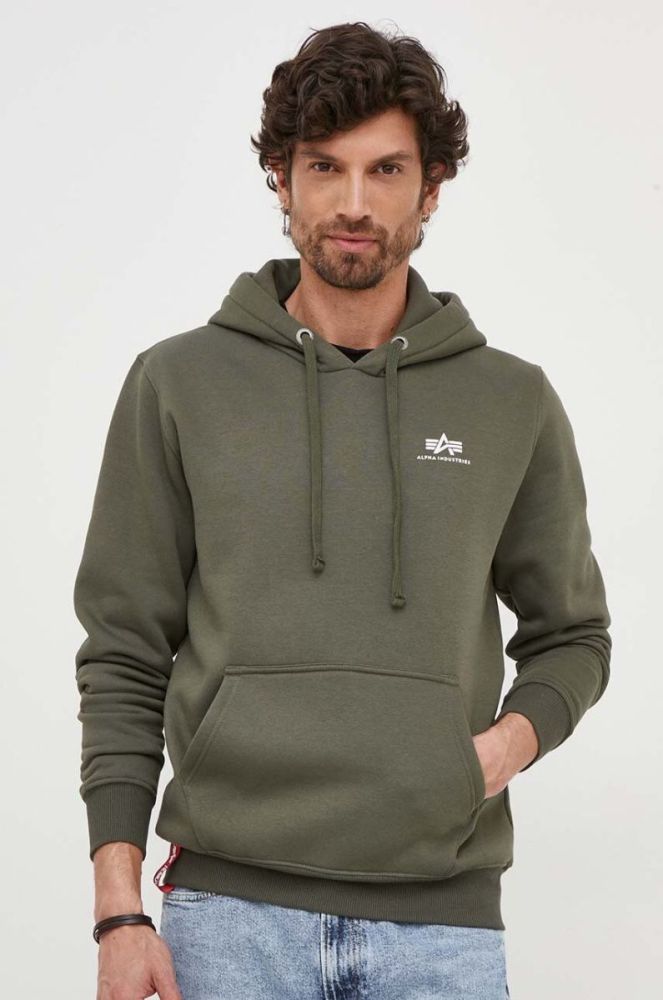 Кофта Alpha Industries чоловіча колір зелений з капюшоном однотонна 196318.142-DarkOlive фото 4