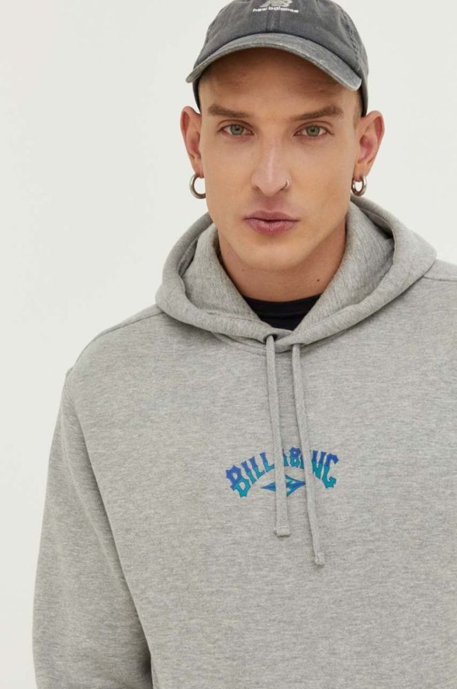 Кофта Billabong чоловіча колір сірий з капюшоном з принтом фото 4
