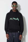 Бавовняна кофта Filling Pieces чоловіча колір чорний з капюшоном з принтом (3537365)