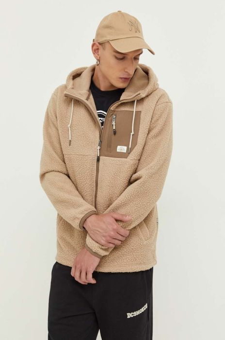 Кофта Quiksilver чоловіча колір бежевий з капюшоном однотонна