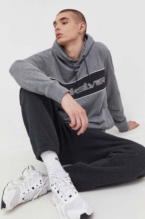 Кофта Quiksilver чоловіча колір сірий з капюшоном візерунок