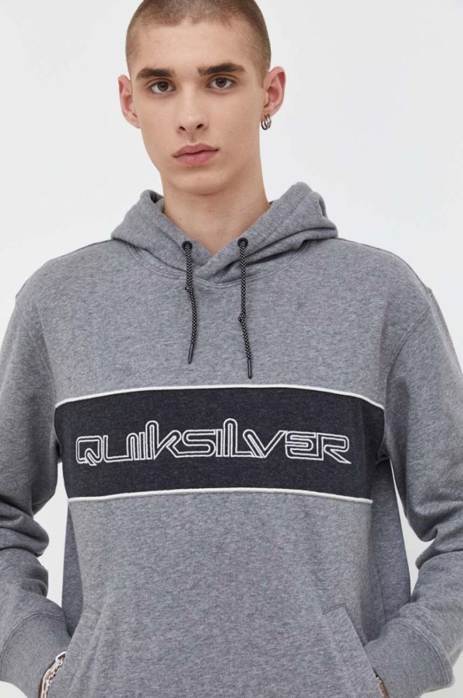 Кофта Quiksilver чоловіча колір сірий з капюшоном візерунок фото 4