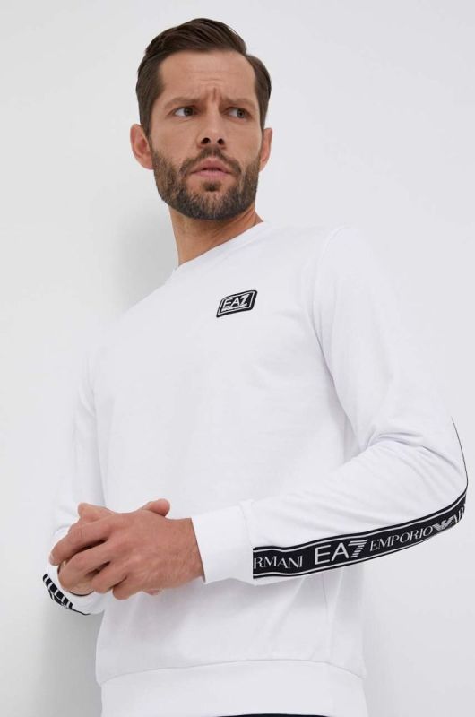 Бавовняна кофта EA7 Emporio Armani чоловіча колір білий з аплікацією