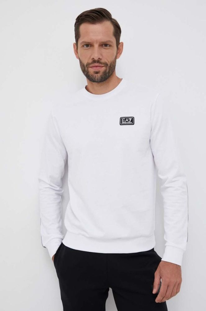 Бавовняна кофта EA7 Emporio Armani чоловіча колір білий з аплікацією фото 4