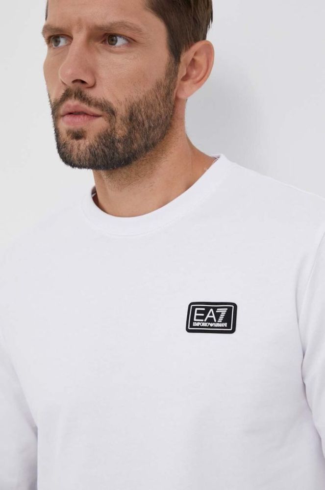 Бавовняна кофта EA7 Emporio Armani чоловіча колір білий з аплікацією фото 5