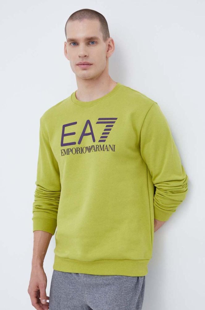 Бавовняна кофта EA7 Emporio Armani чоловіча колір зелений з аплікацією (3510070)