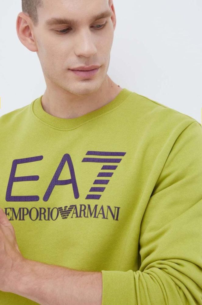 Бавовняна кофта EA7 Emporio Armani чоловіча колір зелений з аплікацією (3510070) фото 4