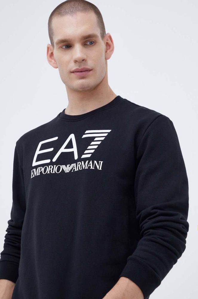 Бавовняна кофта EA7 Emporio Armani чоловіча колір чорний з аплікацією (3510065)