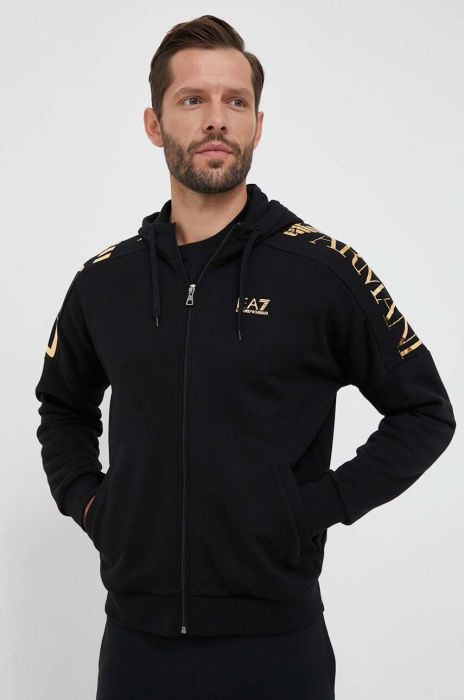 Кофта EA7 Emporio Armani чоловіча колір чорний з капюшоном з принтом (3332706)