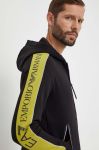 Кофта EA7 Emporio Armani чоловіча колір чорний з капюшоном візерунок Кофта EA7 Emporio Armani чоловіча колір чорний з капюшоном візерунок