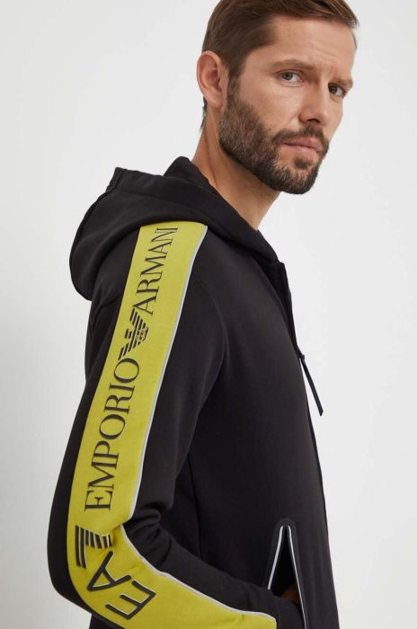 Кофта EA7 Emporio Armani чоловіча колір чорний з капюшоном візерунок