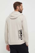 Бавовняна кофта EA7 Emporio Armani чоловіча колір бежевий з капюшоном з принтом