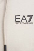 Бавовняна кофта EA7 Emporio Armani чоловіча колір бежевий з капюшоном з принтом