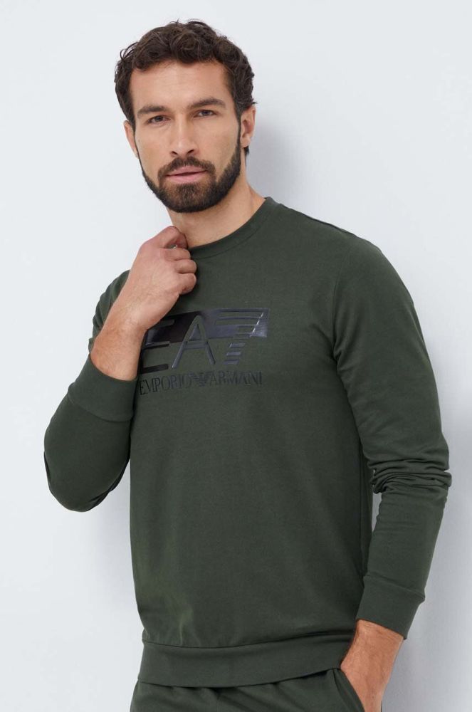 Бавовняна кофта EA7 Emporio Armani чоловіча колір зелений з принтом