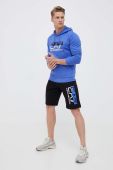 Бавовняна кофта EA7 Emporio Armani чоловіча з капюшоном з принтом колір блакитний