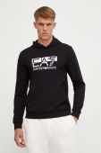 Бавовняна кофта EA7 Emporio Armani чоловіча колір чорний з капюшоном з принтом (3305836)