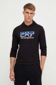 Бавовняна кофта EA7 Emporio Armani чоловіча колір чорний з капюшоном з принтом (3305841)