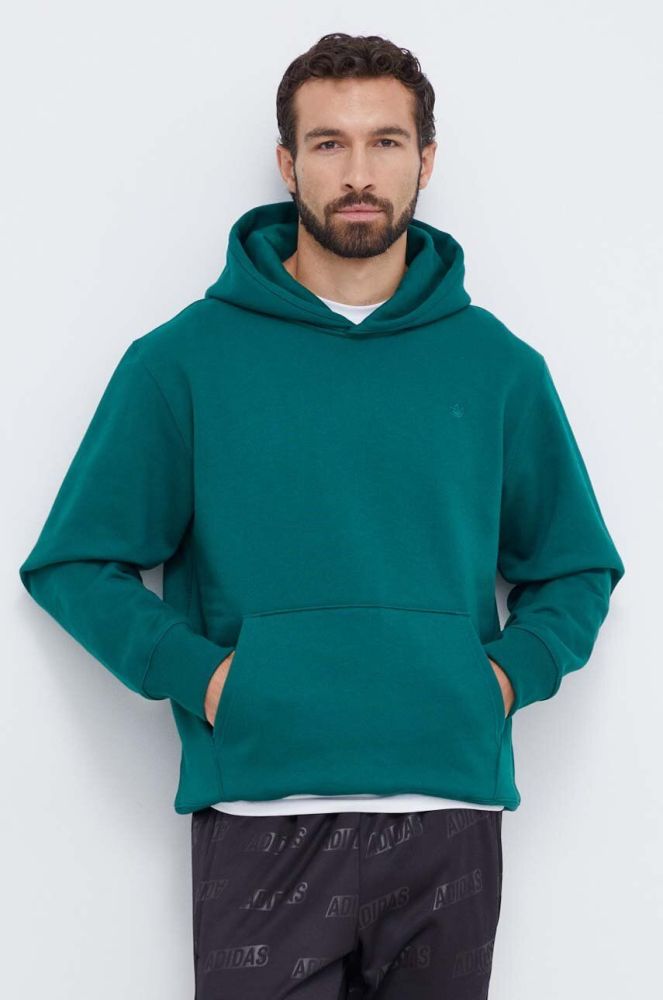Кофта adidas Originals чоловіча колір зелений з капюшоном з аплікацією